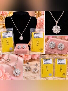 ✨ Moissanite Flower Necklace & Earrings Set with GRA Cards ✨
